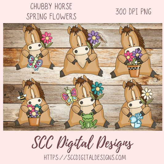 Horse PNG files for Sublimation Tumblers, Spring Flowers Clip Art for Stickers for Kid's Printable Wall Art for Girls Room Animal Lover Gift