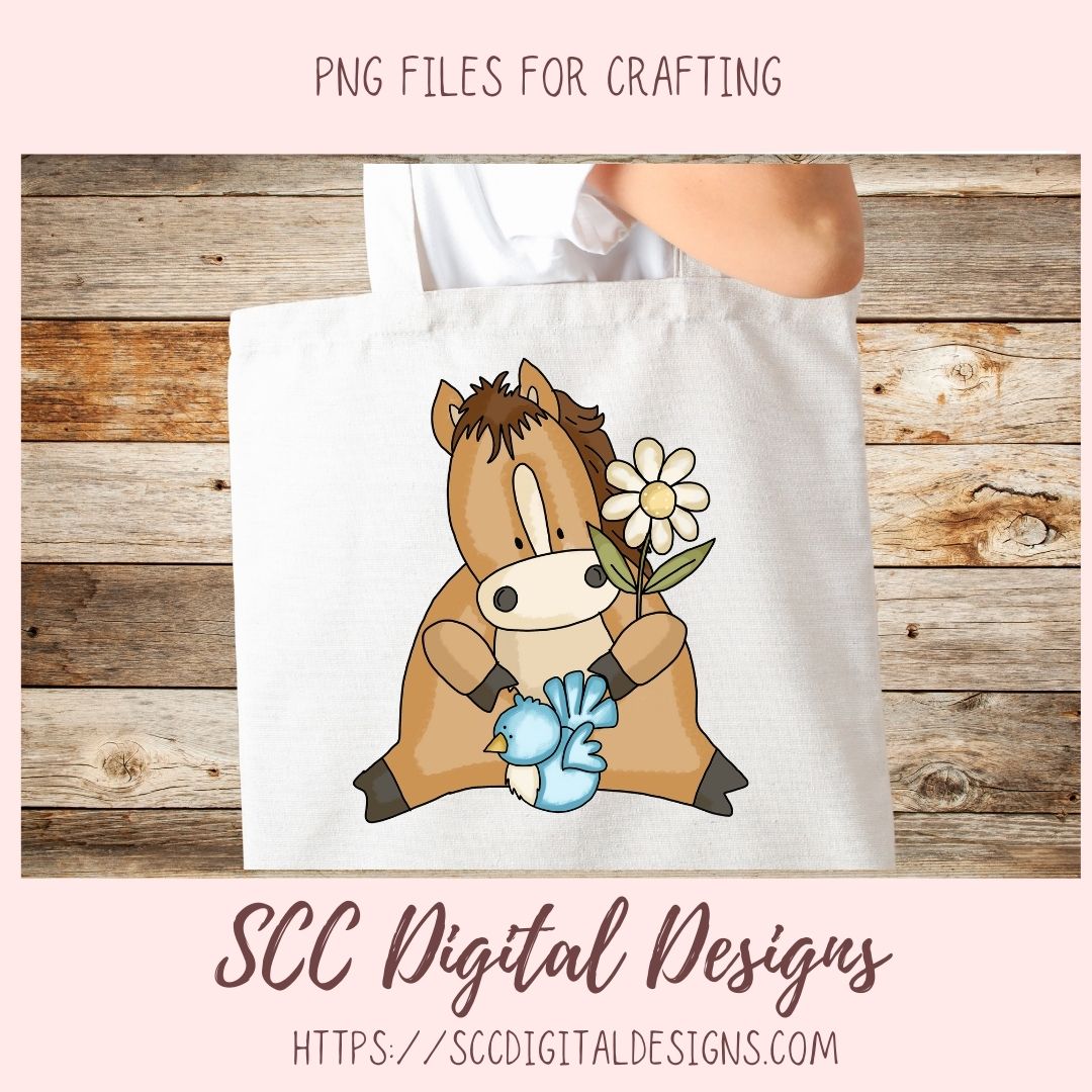 Horse PNG files for Sublimation Tumblers, Spring Flowers Clip Art for Stickers for Kid's Printable Wall Art for Girls Room Animal Lover Gift