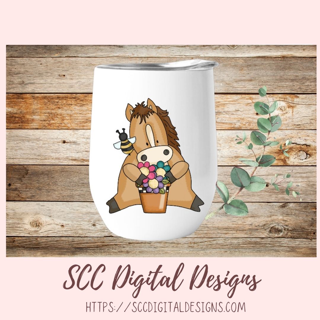 Horse PNG files for Sublimation Tumblers, Spring Flowers Clip Art for Stickers for Kid's Printable Wall Art for Girls Room Animal Lover Gift