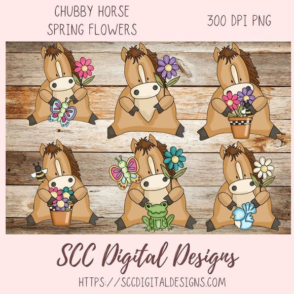 Horse PNG files for Sublimation Tumblers, Spring Flowers Clip Art for Stickers for Kid's Printable Wall Art for Girls Room Animal Lover Gift