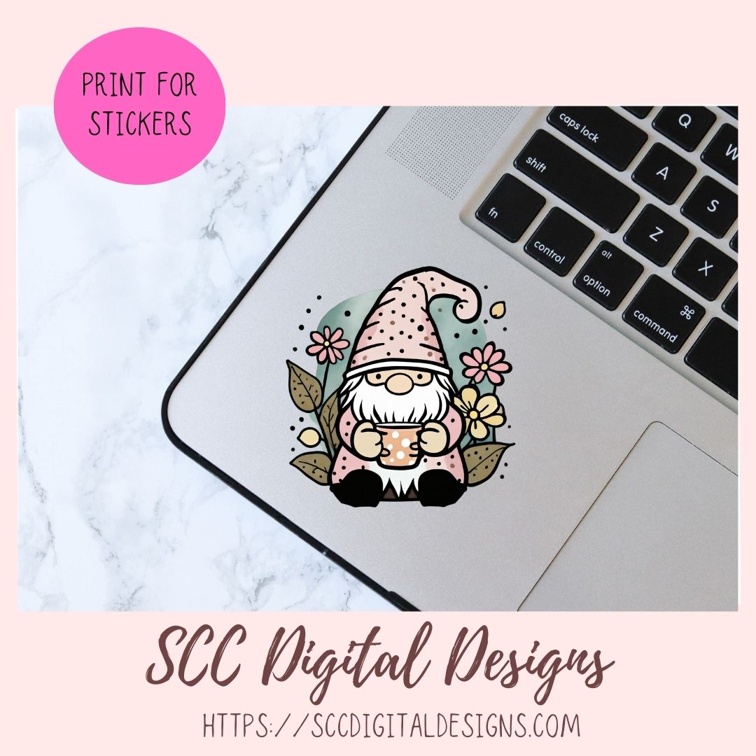 Cute Boho Coffee Gnome Stickers PNGs for Digital and Printable Planners, Bullet Journals, Scrapbooking, Laptops, Hippy Gnomes Gift for Women