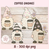 Coffee Gnome PNG Clipart – Cute Whimsical Latte Gnomes, Printable Coffee Lover Stickers for Shirts, Mugs
