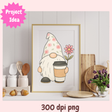 Coffee Gnome PNG Clipart – Cute Whimsical Latte Gnomes, Printable Coffee Lover Stickers for Shirts, Mugs