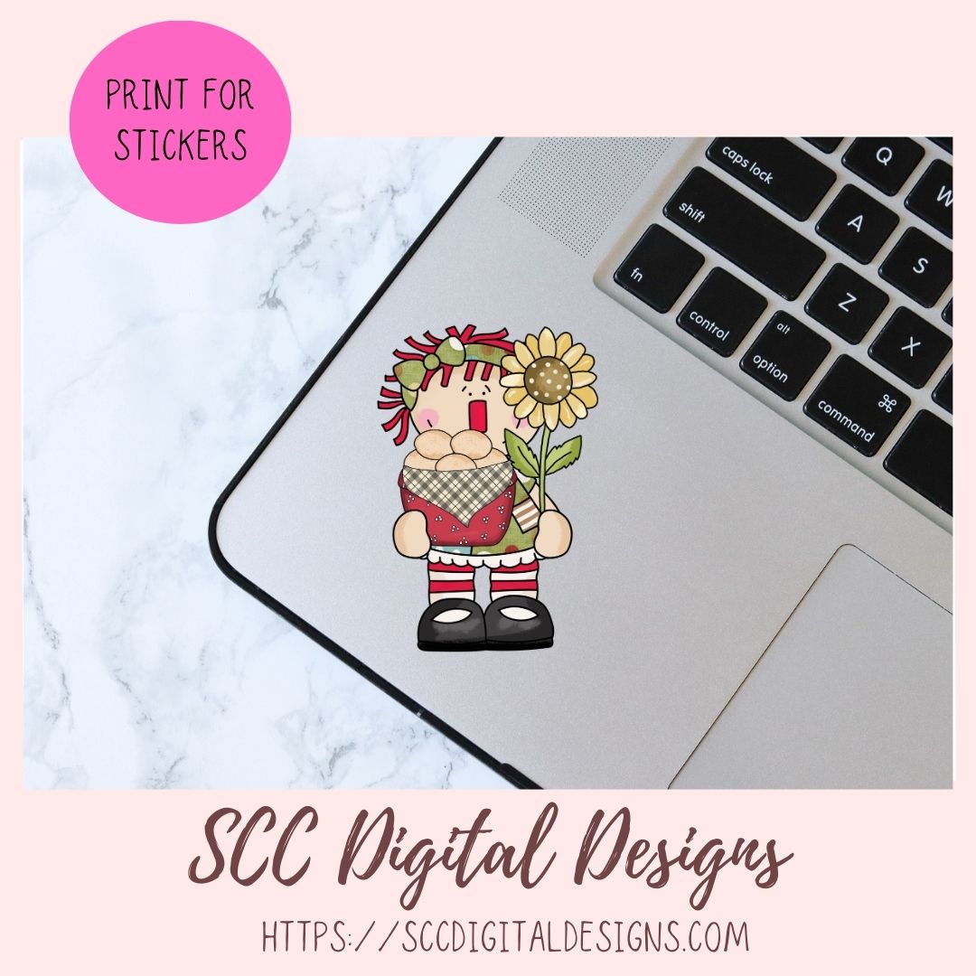 Annie Clipart for Stickers for Kids, Chicken PNG for Sublimaton for T-Shirts, Farm Animal Digital Art for Tumblers, Instant Download Primitive Doll Clip Art 