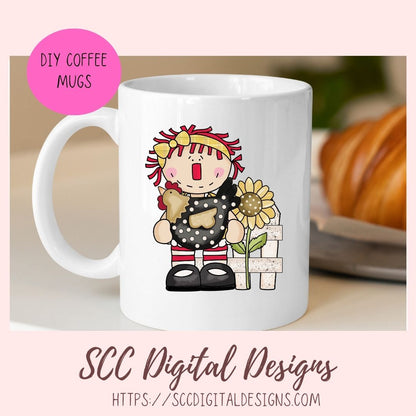 Annie Clipart for Stickers for Kids, Chicken PNG for Sublimaton for T-Shirts, Farm Animal Digital Art for Tumblers, Instant Download Primitive Doll Clip Art 