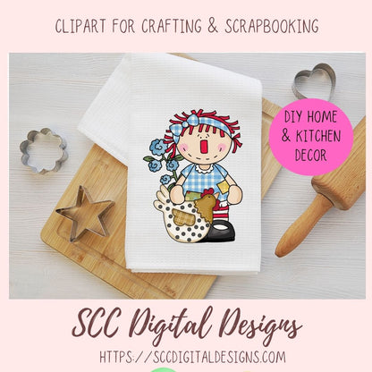 Annie Clipart for Stickers for Kids, Chicken PNG for Sublimaton for T-Shirts, Farm Animal Digital Art for Tumblers, Instant Download Primitive Doll Clip Art 