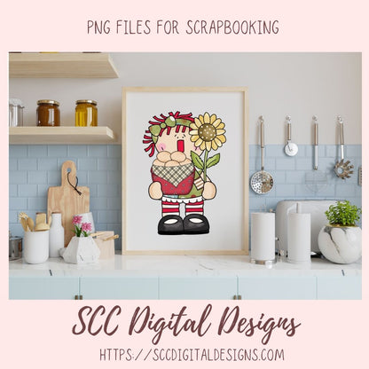 Annie Clipart for Stickers for Kids, Chicken PNG for Sublimaton for T-Shirts, Farm Animal Digital Art for Tumblers, Instant Download Primitive Doll Clip Art 