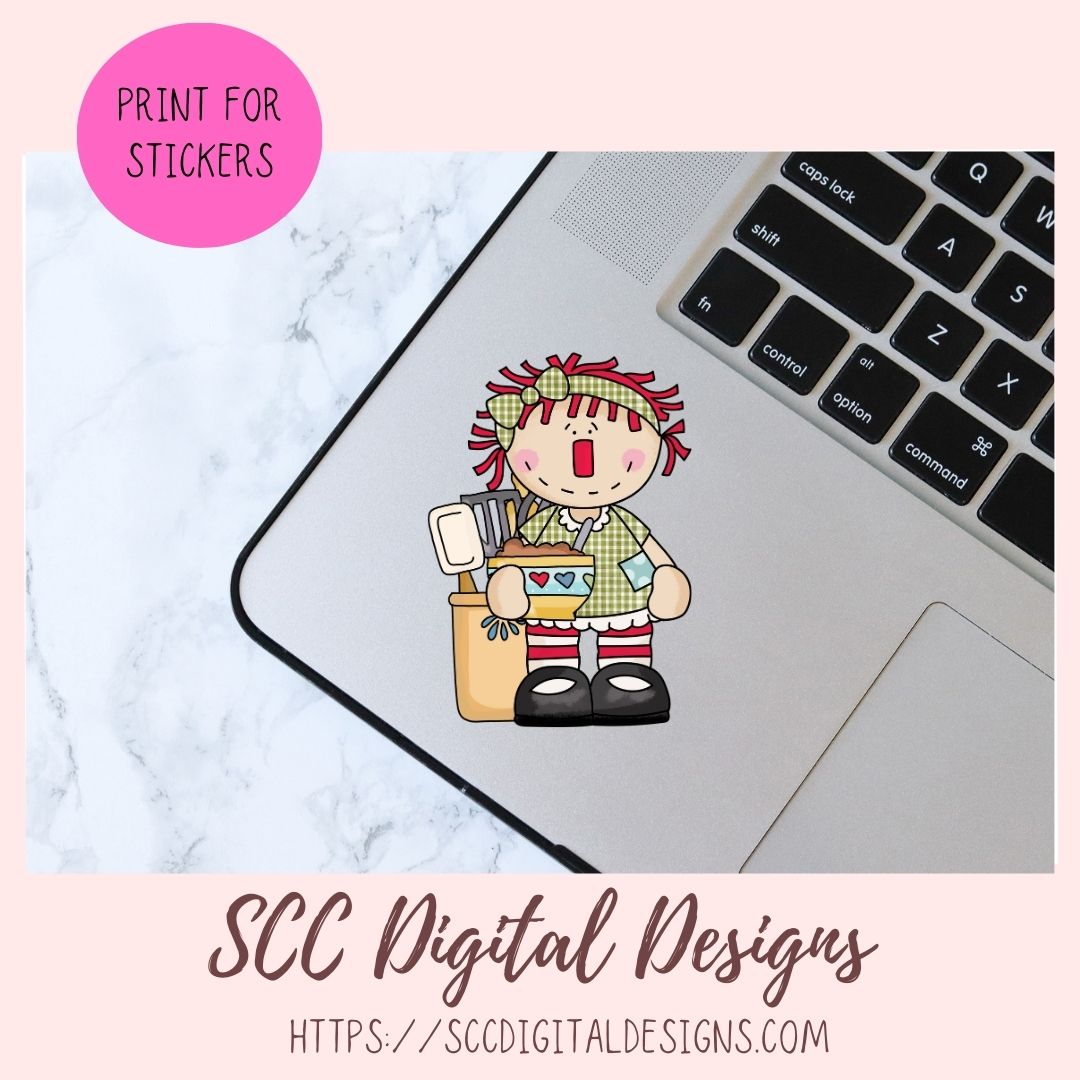 Annie Clipart for Stickers for Women, Kitchen PNG Designs for Sublimaton for Aprons & Tumblers, Digital Download Primitive Doll Clip Art