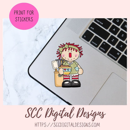 Annie Clipart for Stickers for Women, Kitchen PNG Designs for Sublimaton for Aprons & Tumblers, Digital Download Primitive Doll Clip Art