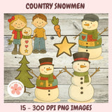 Illustrations of children and snowmen on a wooden background with text about digital products.
