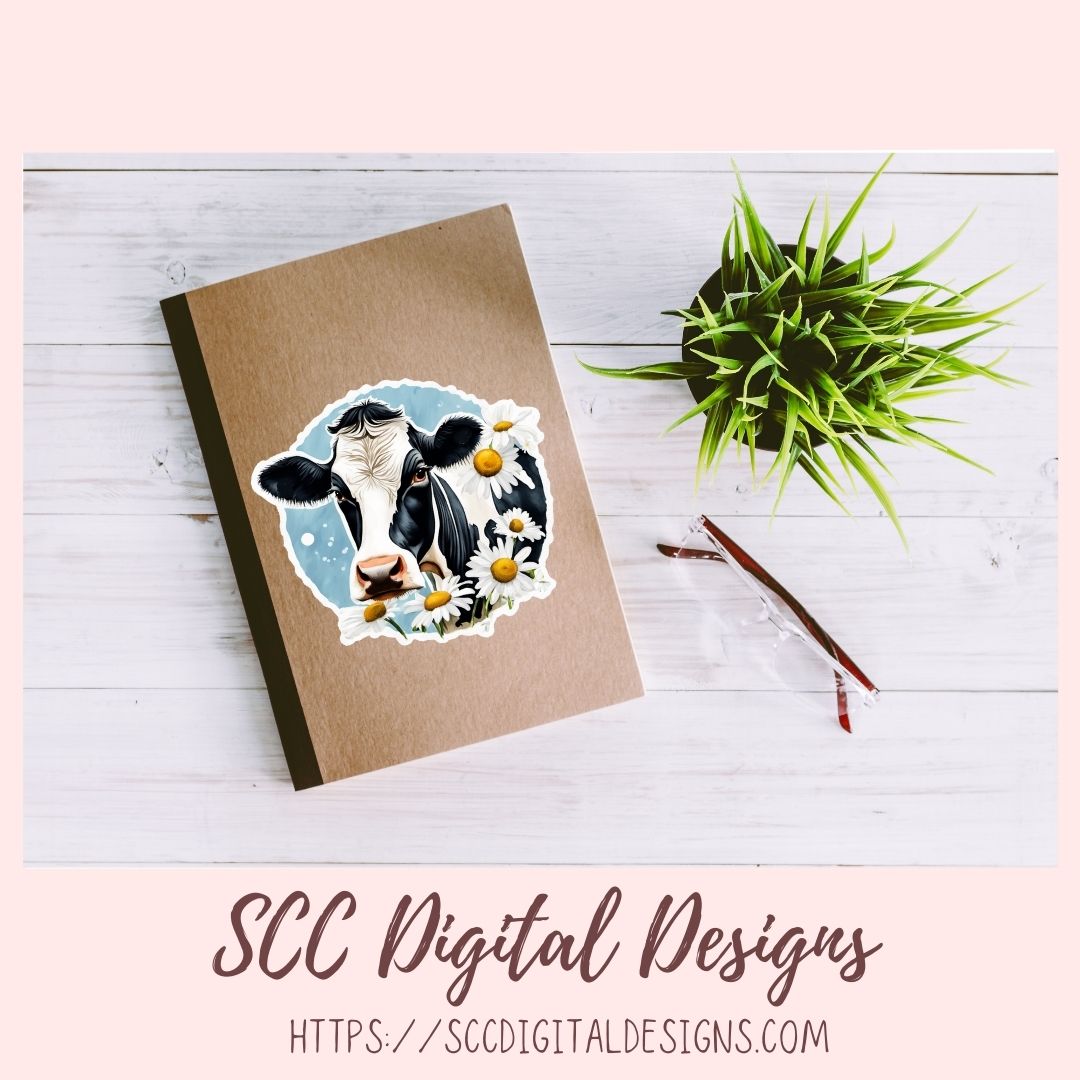 Cute Cow Stickers for Digital or Paper Planners, Pre-Cropped Goodnotes Compatible, Printable Clip Art Scrapbook Elements Gift for Girlfriend