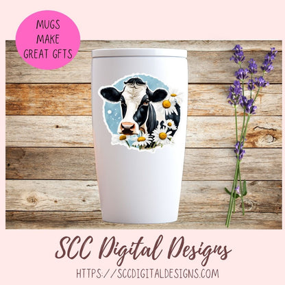 Cute Cow Stickers for Digital or Paper Planners, Pre-Cropped Goodnotes Compatible, Printable Clip Art Scrapbook Elements Gift for Girlfriend