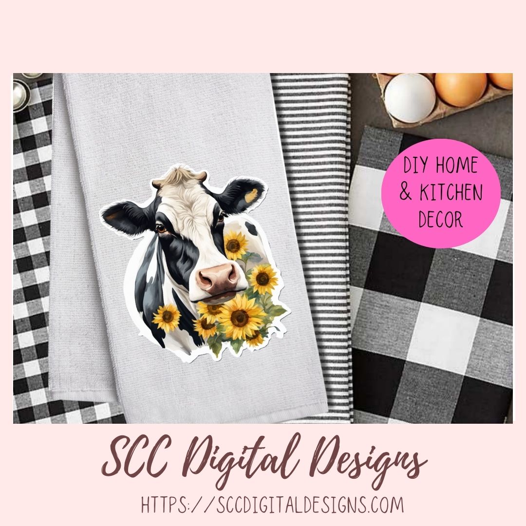 Cute Cow Sticker Set for Digital Planning and Printable Planners, Journals, Scrapbooking, Black and White Cow PNGs, Instant Download Goodnotes Compatible PNG Images