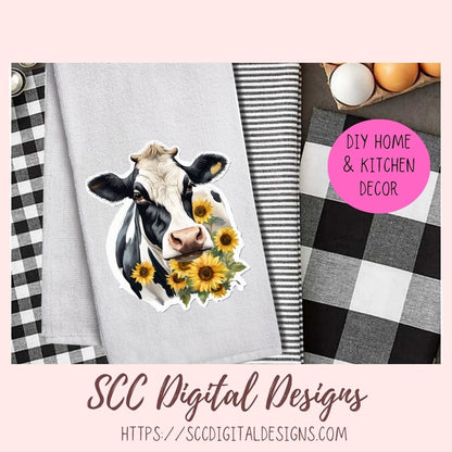 Cute Cow Sticker Set for Digital Planning and Printable Planners, Journals, Scrapbooking, Black and White Cow PNGs, Instant Download Goodnotes Compatible PNG Images