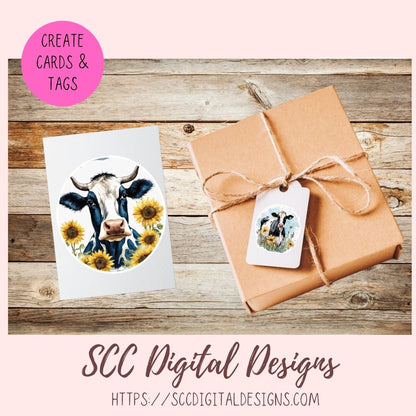 Cute Cow Stickers for Digital or Paper Planners, Pre-Cropped Goodnotes Compatible, Printable Clip Art Scrapbook Elements Gift for Girlfriend