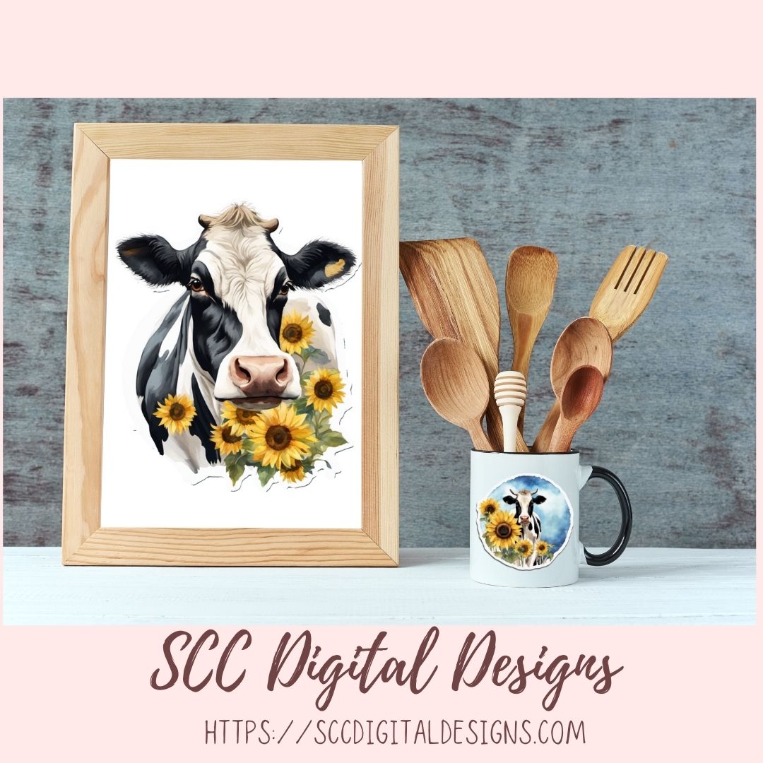 Cute Cow Sticker Set for Digital Planning and Printable Planners, Journals, Scrapbooking, Black and White Cow PNGs, Instant Download Goodnotes Compatible PNG Images