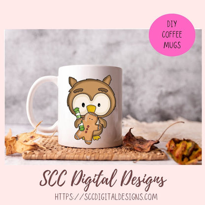 Cute Owl PNG for Sublimation for Tumblers Digital Clipart for Printable Crafting, Christmas Cookies Woodland Clip Art Scrapbooking Elements