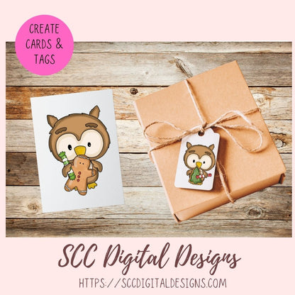 Cute Owl PNG for Sublimation for Tumblers Digital Clipart for Printable Crafting, Christmas Cookies Woodland Clip Art Scrapbooking Elements