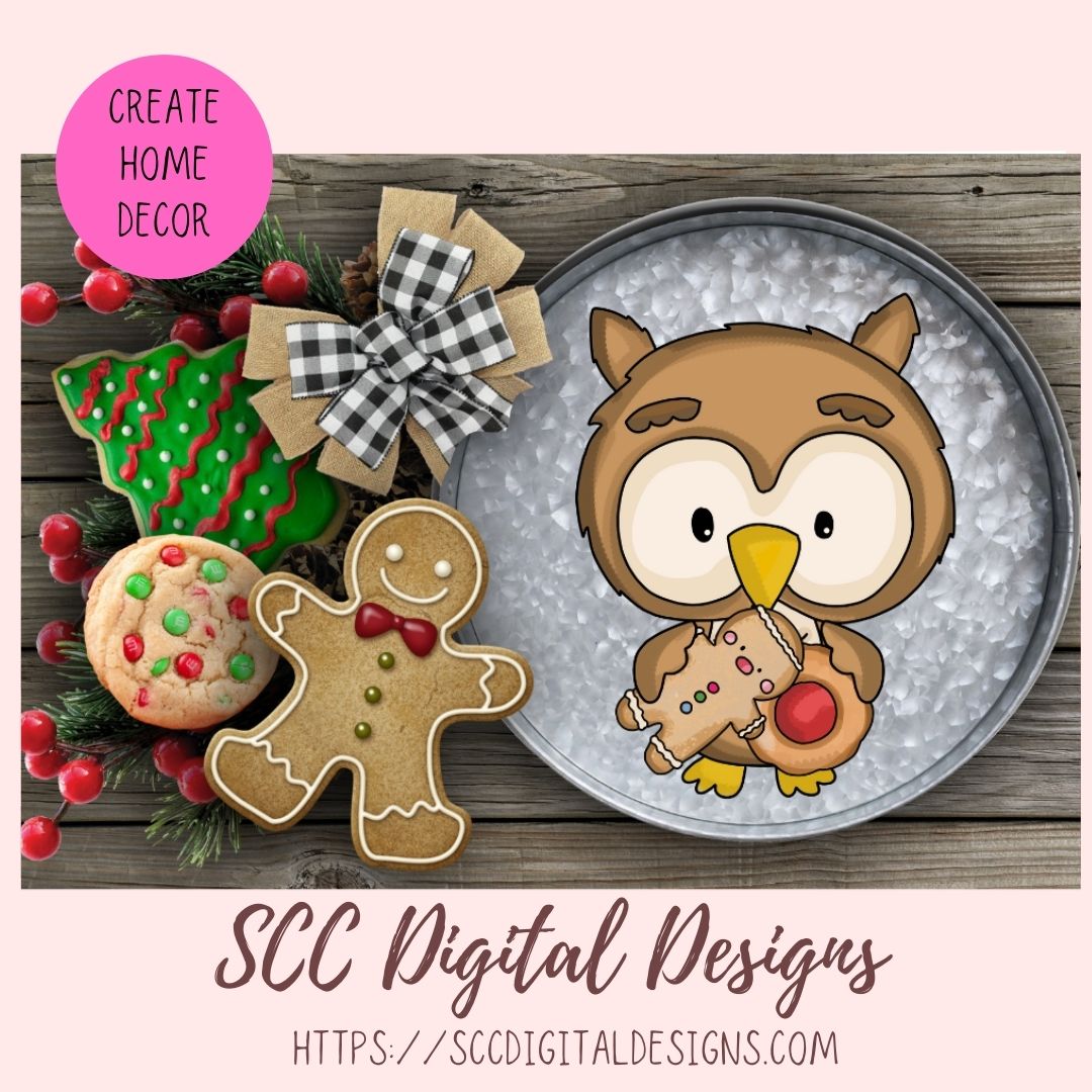 Cute Owl PNG for Sublimation for Tumblers Digital Clipart for Printable Crafting, Christmas Cookies Woodland Clip Art Scrapbooking Elements