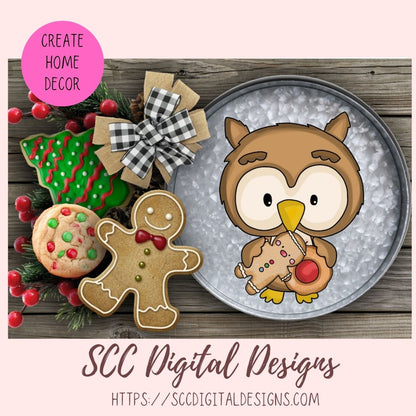 Cute Owl PNG for Sublimation for Tumblers Digital Clipart for Printable Crafting, Christmas Cookies Woodland Clip Art Scrapbooking Elements