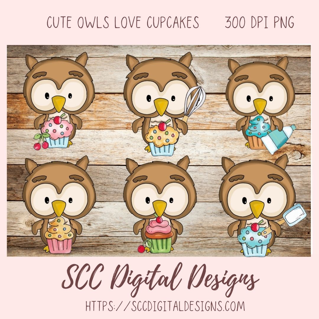 Cute Owl PNGs, Woodland Animals Clipart for Stickers for Kids, Cupcakes & Cherries Clip Art Images for Paper Crafting and Scrapbook Elements