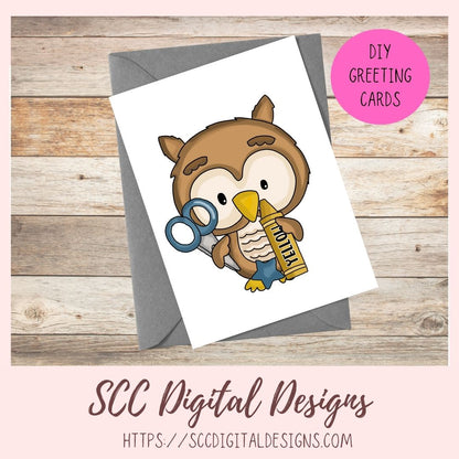 Back to School Owls Clipart, Cute Owls with School Elements Pencil, Crayons, Glue, Report Card, Scrapbooking Elements, DIY Printable Stickers & Digital Planner Stickers