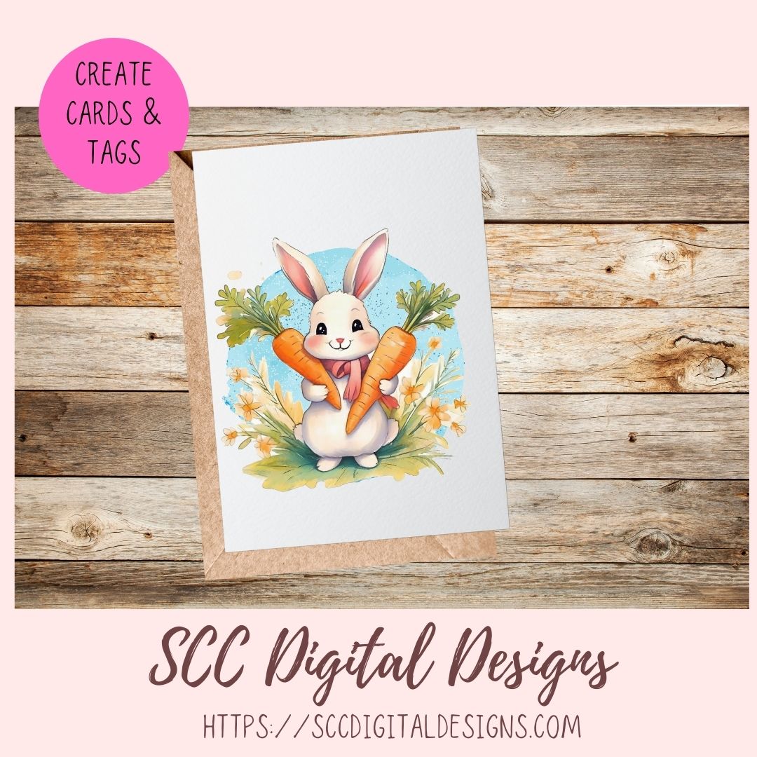 Whimsical Easter Bunny Basket Digital Sticker Set 6 designs in 300 dpi png format