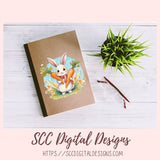 Whimsical Easter Bunny Basket Digital Sticker Set 6 designs in 300 dpi png format