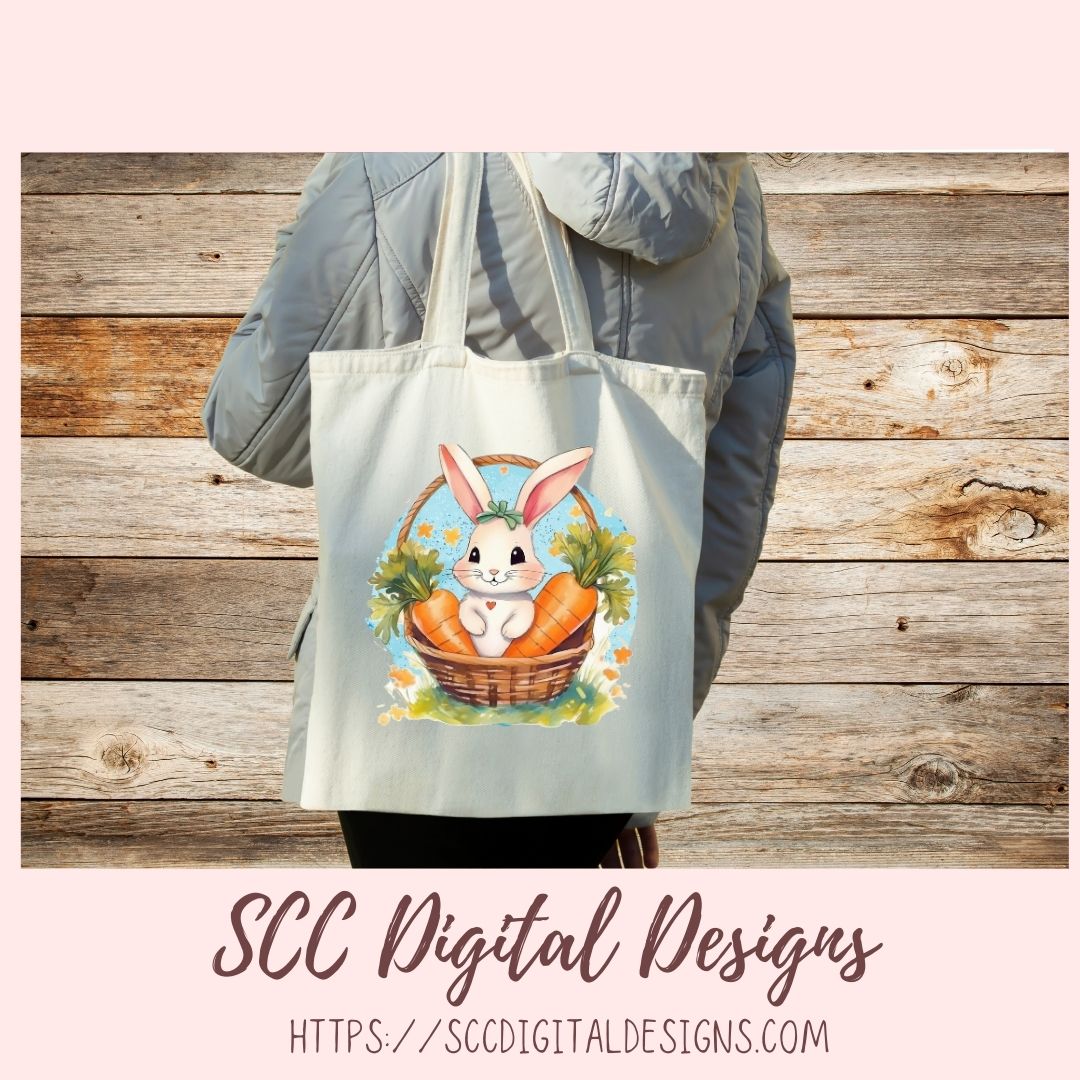 Whimsical Easter Bunny Basket Digital Sticker Set 6 designs in 300 dpi png format