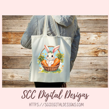 Whimsical Easter Bunny Basket Digital Sticker Set 6 designs in 300 dpi png format