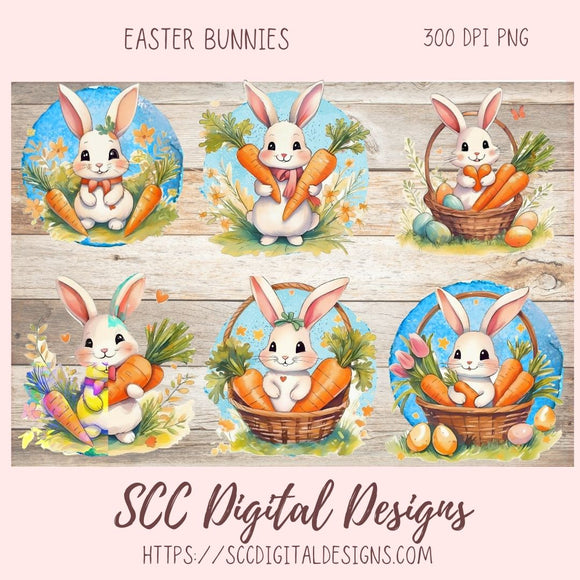 Whimsical Easter Bunny Basket Digital Sticker Set 6 designs in 300 dpi png format