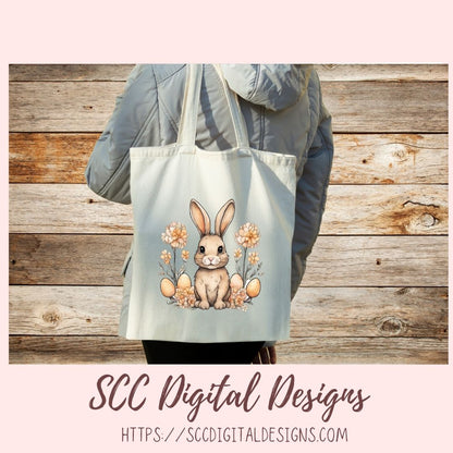 Whimsical Easter Bunny Stickers PNGs for Digital and Printable Planners, Bullet Journals, Scrapbooking, Laptops, Spring Floral Rabbit Gift for Women 