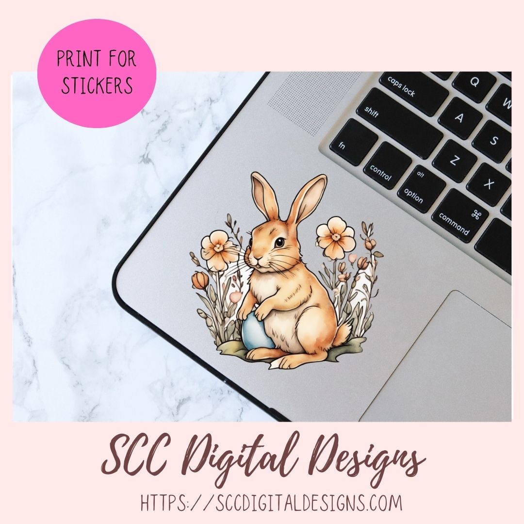 Whimsical Easter Bunny Stickers PNGs for Digital and Printable Planners, Bullet Journals, Scrapbooking, Laptops, Spring Floral Rabbit Gift for Women 