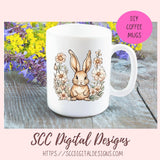 Whimsical Easter Bunny Stickers PNGs for Digital and Printable Planners, Bullet Journals, Scrapbooking, Laptops, Spring Floral Rabbit Gift for Women 