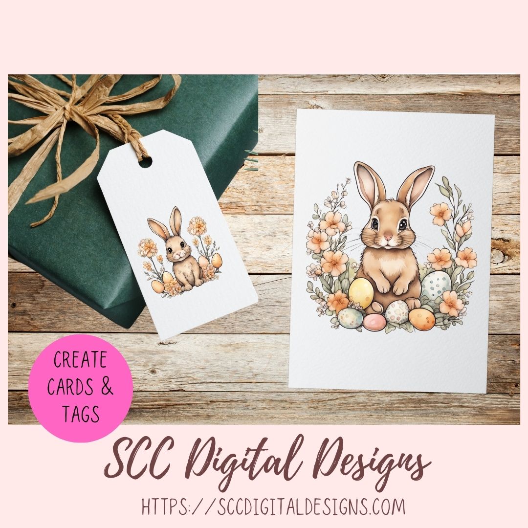 Whimsical Easter Bunny Stickers PNGs for Digital and Printable Planners, Bullet Journals, Scrapbooking, Laptops, Spring Floral Rabbit Gift for Women 