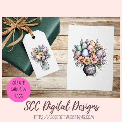 Easter Egg Floral Bouquet Stickers PNGs for Digital and Printable Planners, Bullet Journals, Scrapbooking, Laptops, Spring Flowers