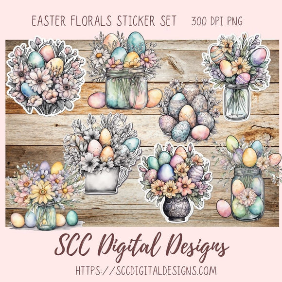 Easter Egg Floral Bouquet Stickers PNGs for Digital and Printable Planners, Bullet Journals, Scrapbooking, Laptops, Spring Flowers