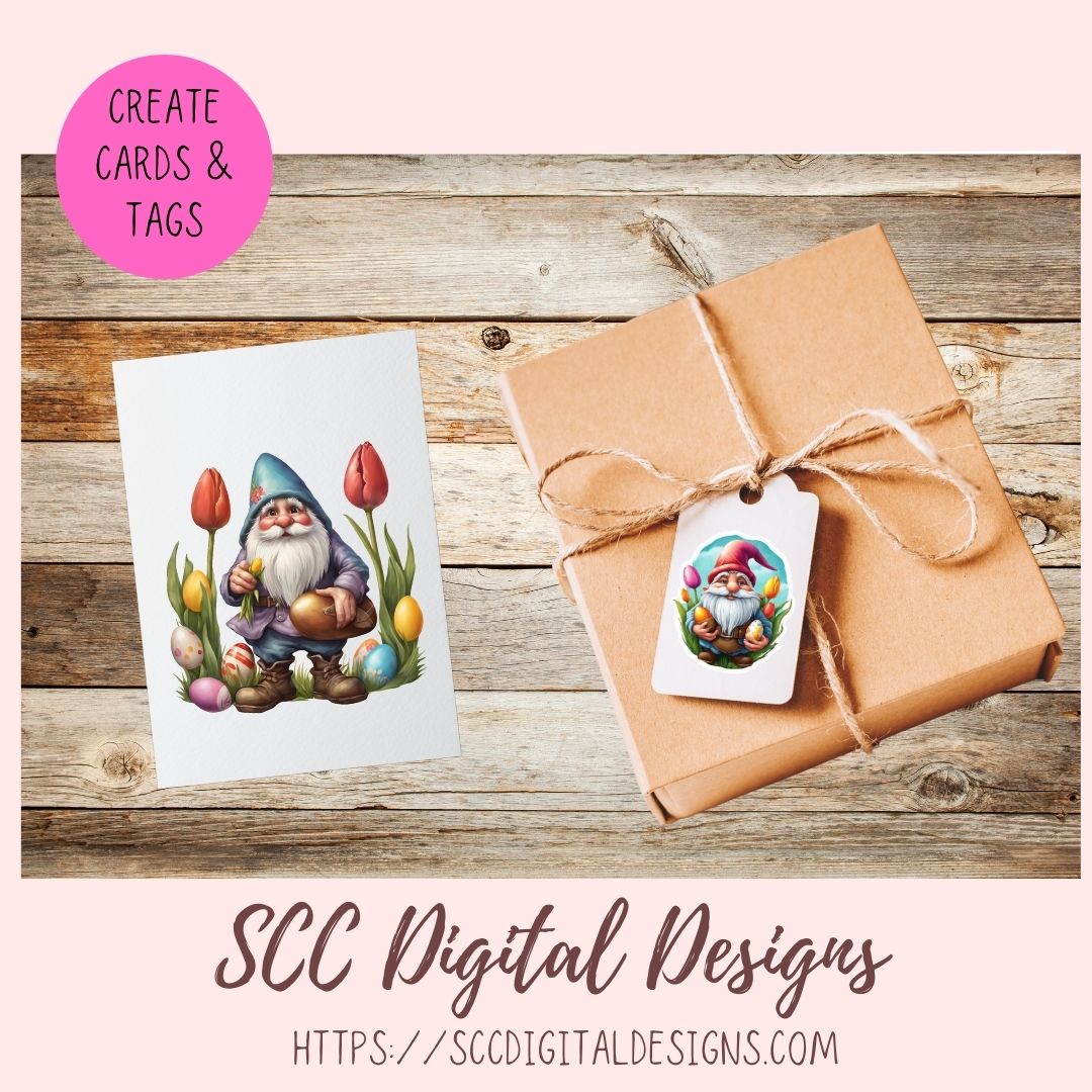 Easter Gnome Sticker Set for Digital Planners, Journals, Notes, and Scrapbooking, Printable Planner Spring Embellishments, Instant Download Pre-Cropped Goodnotes Compatible PNG Images