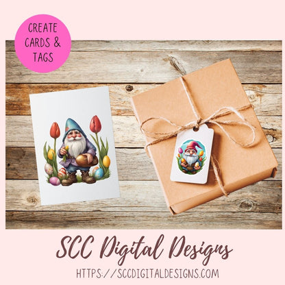 Easter Gnome Sticker Set for Digital Planners, Journals, Notes, and Scrapbooking, Printable Planner Spring Embellishments, Instant Download Pre-Cropped Goodnotes Compatible PNG Images
