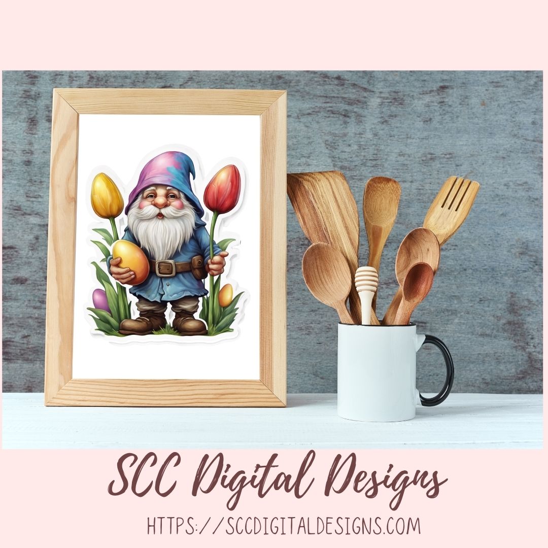 Easter Gnome Sticker Set for Digital Planners, Journals, Notes, and Scrapbooking, Printable Planner Spring Embellishments, Instant Download Pre-Cropped Goodnotes Compatible PNG Images