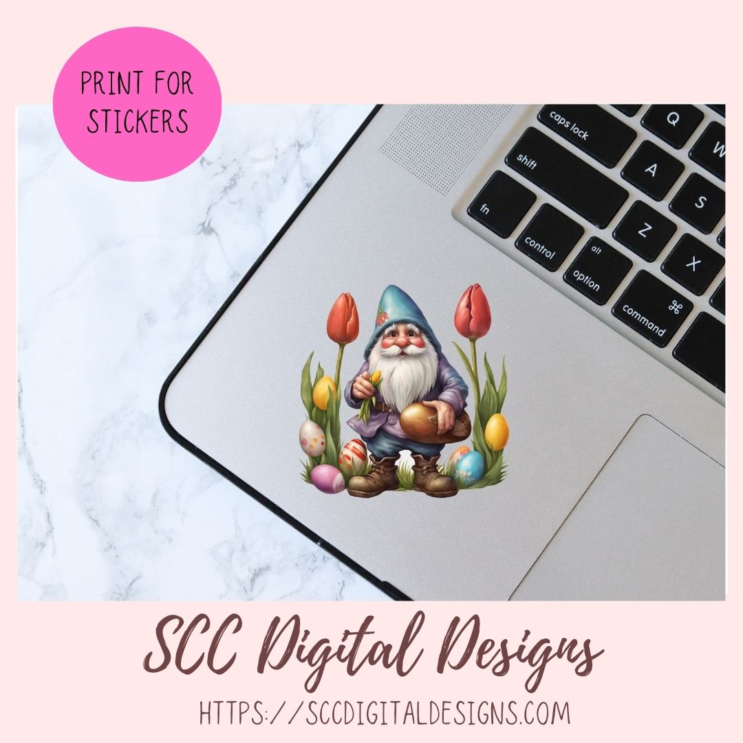 Easter Gnome Sticker Set for Digital Planners, Journals, Notes, and Scrapbooking, Printable Planner Spring Embellishments, Instant Download Pre-Cropped Goodnotes Compatible PNG Images