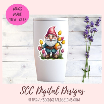 Easter Gnome Sticker Set for Digital Planners, Journals, Notes, and Scrapbooking, Printable Planner Spring Embellishments, Instant Download Pre-Cropped Goodnotes Compatible PNG Images