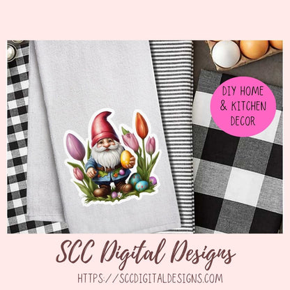 Easter Gnome Sticker Set for Digital Planners, Journals, Notes, and Scrapbooking, Printable Planner Spring Embellishments, Instant Download Pre-Cropped Goodnotes Compatible PNG Images