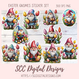 Cute Easter Gnomes Stickers PNGs for Digital and Printable Planners, Bullet Journals, Scrapbooking, Laptops, Gnome Lover Gift for Women