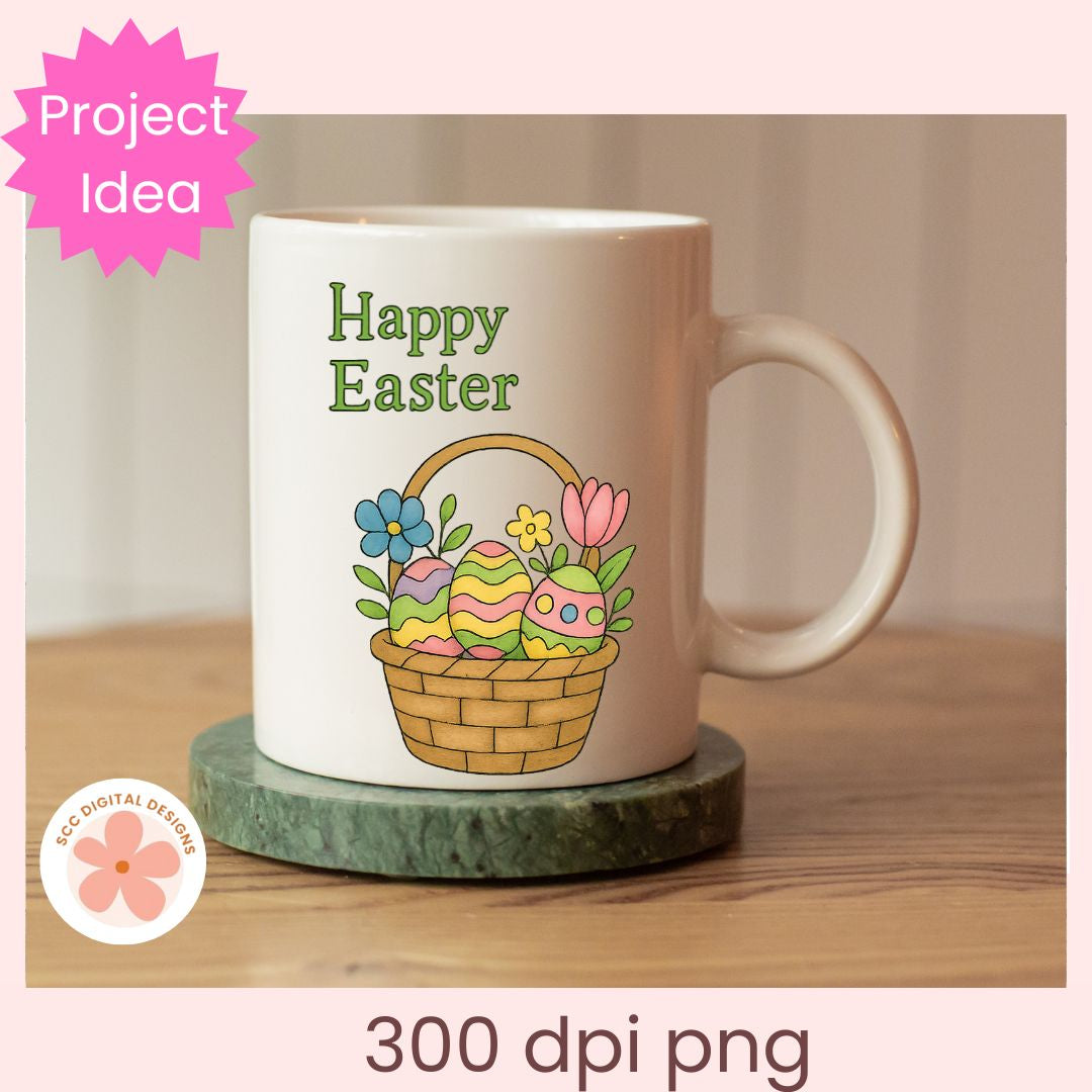 Easter Clipart Bundle – Bunnies, Baskets & Colored Eggs PNG Set for Spring Stickers, Scrapbooking & Paper Crafts