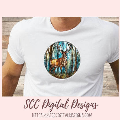 Stained Glass PNG Sticker Pack for Digital and Printable Planners, Journals, Notebooks & Digital Scrapbooking, Deer & Elk Car Decals, Instant Download Pre-Cropped Goodnotes Compatible PNG Images