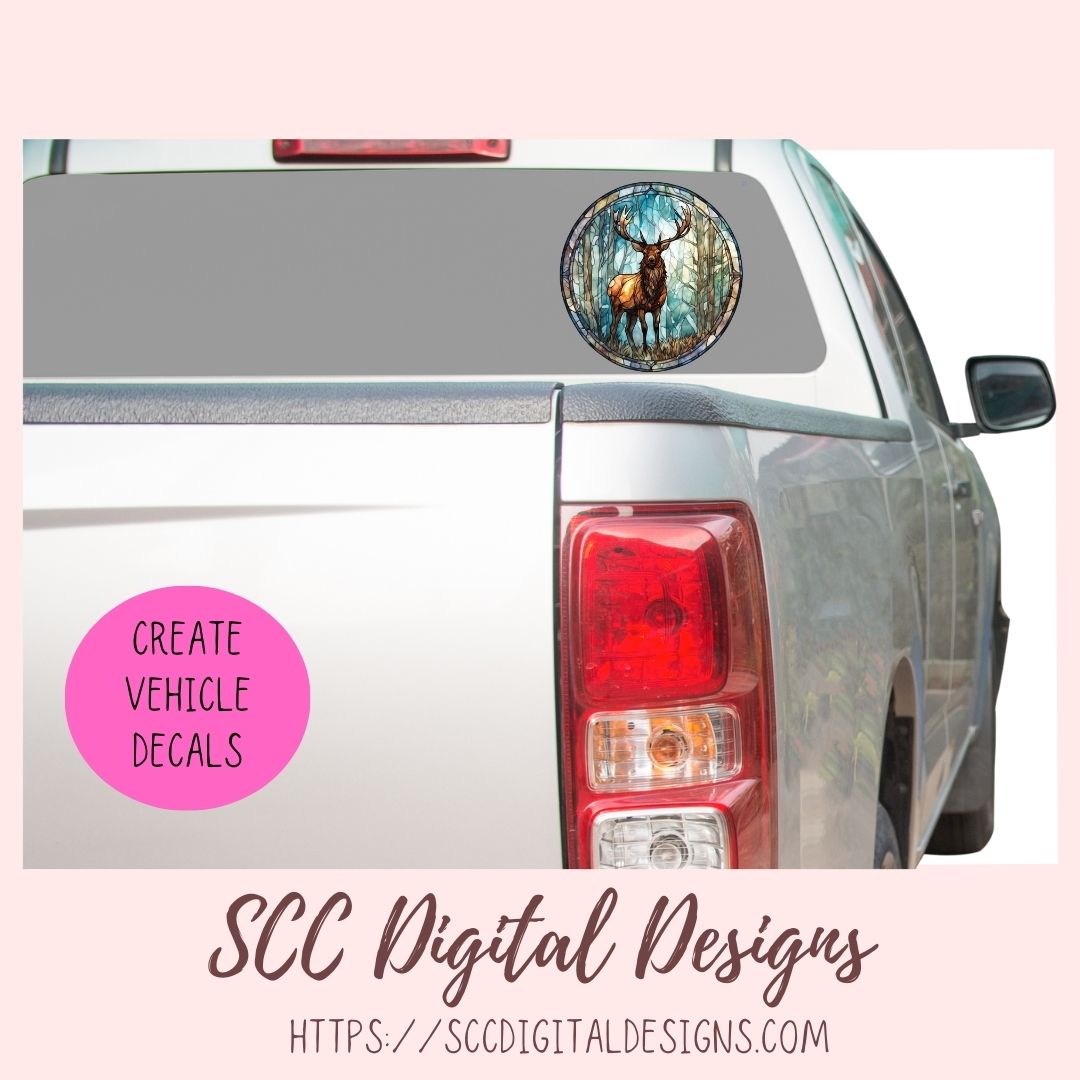 Stained Glass PNG Sticker Pack for Digital and Printable Planners, Journals, Notebooks & Digital Scrapbooking, Deer & Elk Car Decals, Instant Download Pre-Cropped Goodnotes Compatible PNG Images