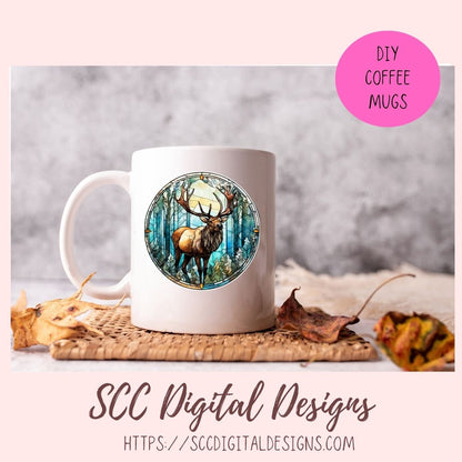 Stained Glass PNG Sticker Pack for Digital and Printable Planners, Journals, Notebooks & Digital Scrapbooking, Deer & Elk Car Decals, Instant Download Pre-Cropped Goodnotes Compatible PNG Images