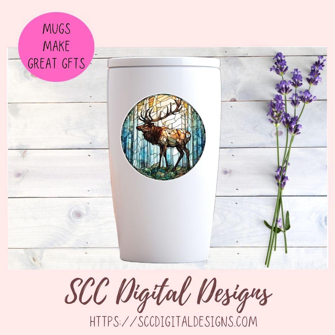 Stained Glass PNG Sticker Pack for Digital and Printable Planners, Journals, Notebooks & Digital Scrapbooking, Deer & Elk Car Decals, Instant Download Pre-Cropped Goodnotes Compatible PNG Images