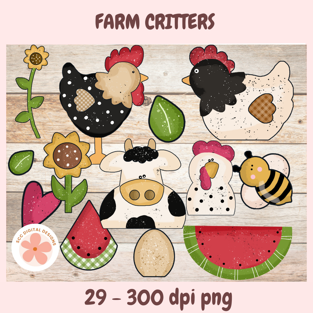 Farm Animals PNG Bundle – Cute Cow, Pig, Chicken & Dog Clipart for Kids’ Shirts, Mugs & DIY Crafts
